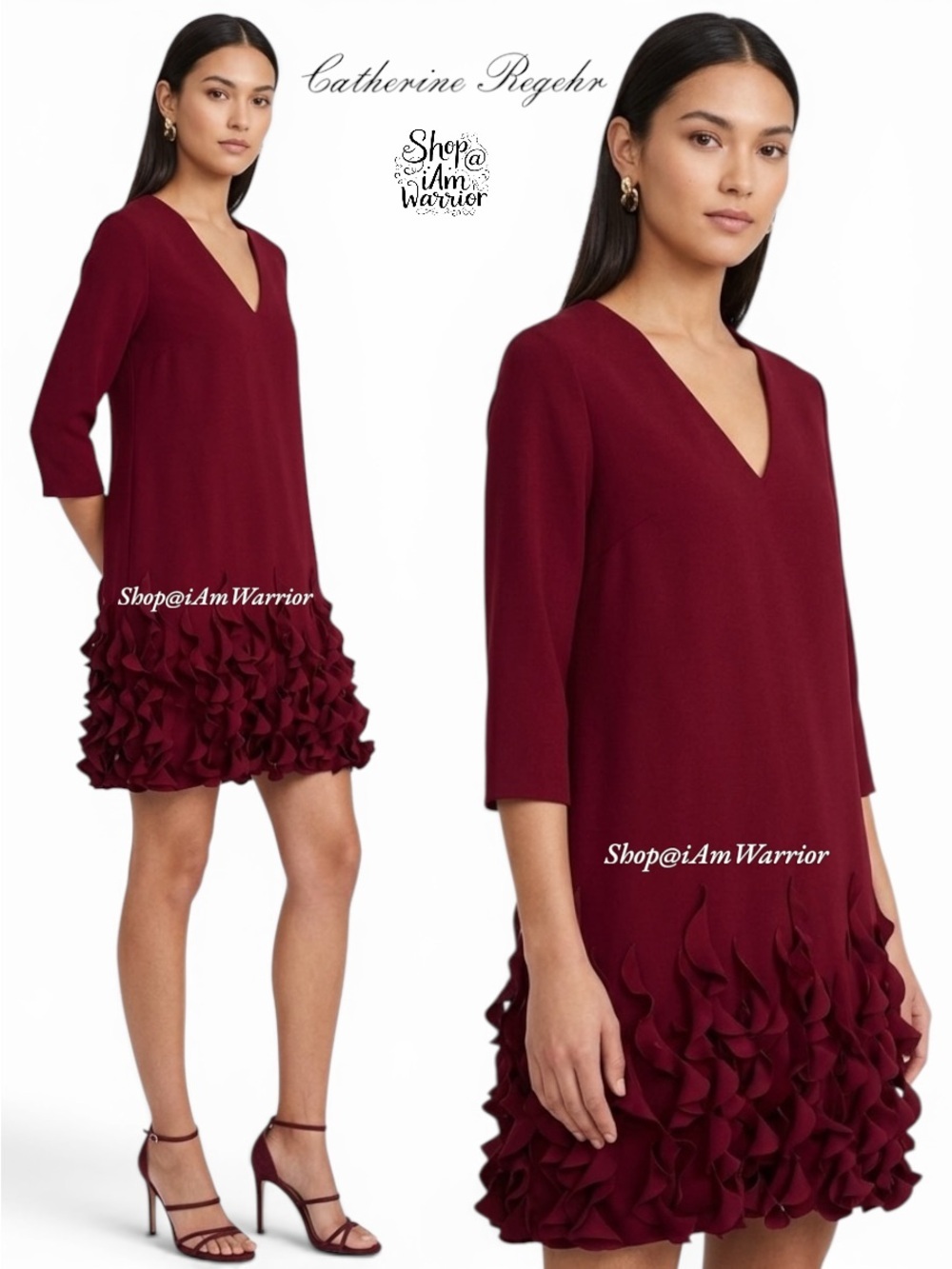 Catherine Regehr Bordeaux Sculptural Ruffle Spiral Hem $1750 Dress *iamwarrior